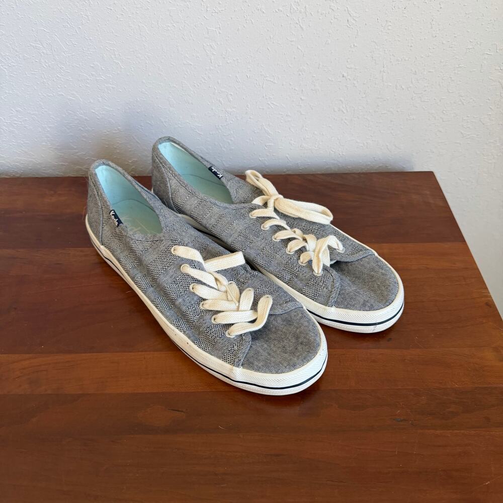 Keds Kickstart Chambray Blue White Stripe Lace Up Sneakers Womens 9 Orthopedic